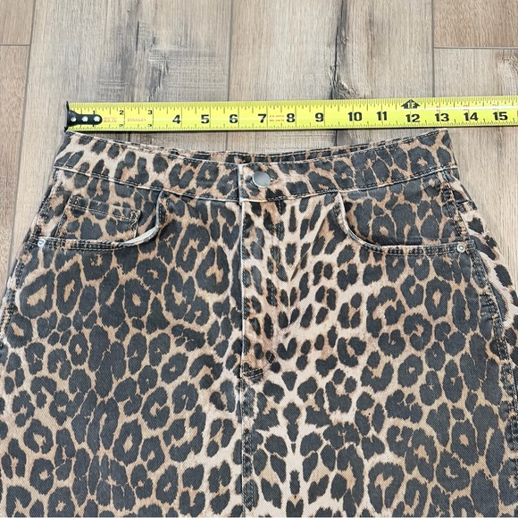 Zara TRF Leopard Print Denim Midi Skirt Y2K Animalcore Mobwife S Front Slit - Picture 5 of 6